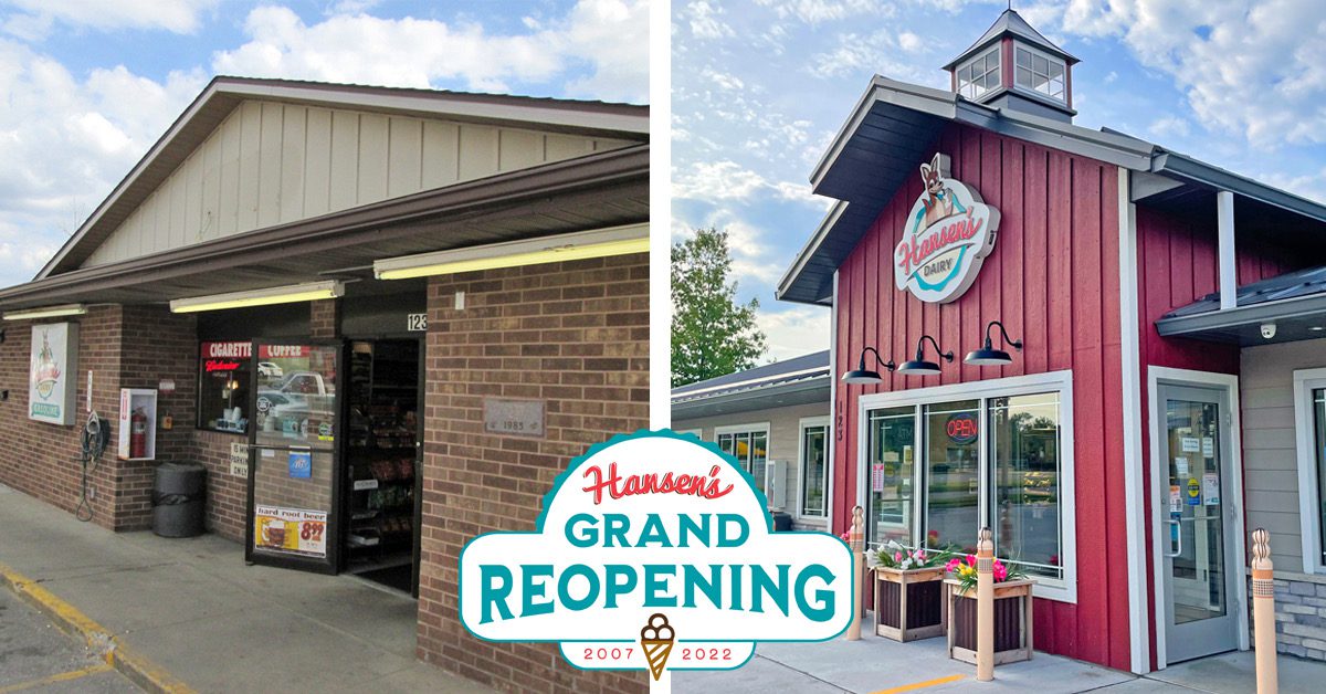 Before and after exterior photos at Hansen's Dairy in Cedar falls